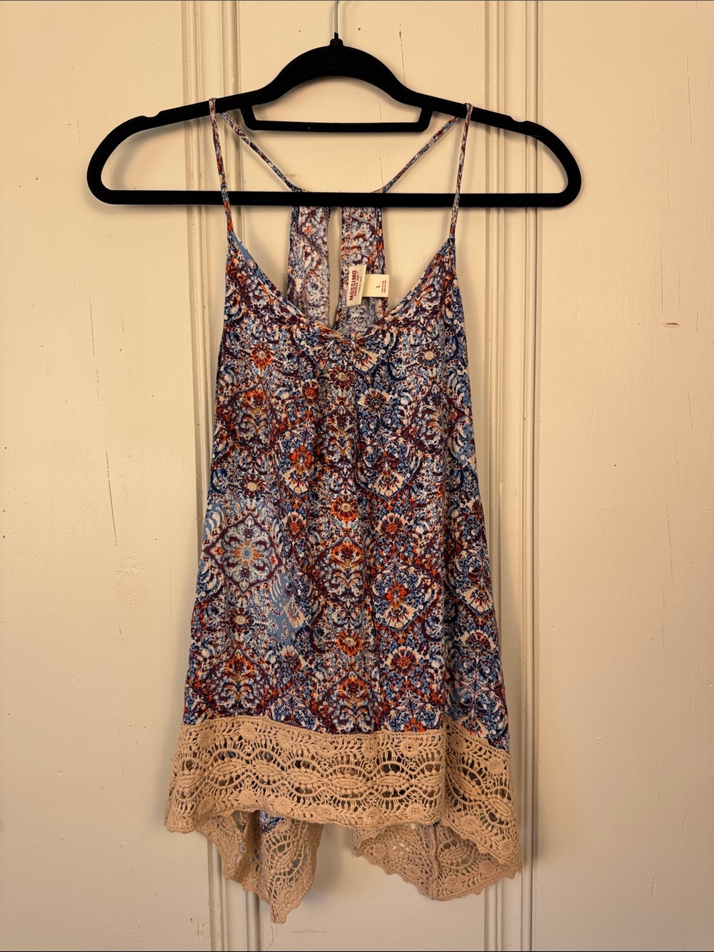 Vintage Mossimo Boho Tank Womens L Crochet Handkerchief Hem Paisley Y2K Top